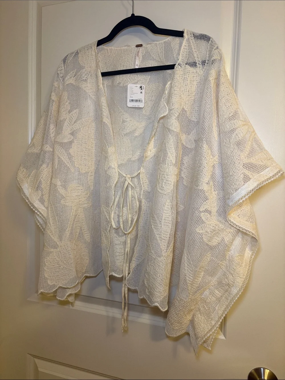 Free People Cream Tie-Front Floral Knit Tunic